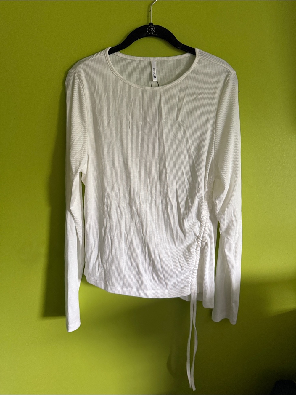 NWT Zengjo White Ribbed Stretch Crew Neck Long Sleeve Top Shirt Size XL